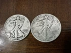 Two (2) - 1943 walking liberty half dollar Silver Fifty Cents .50 Lot Of Two
