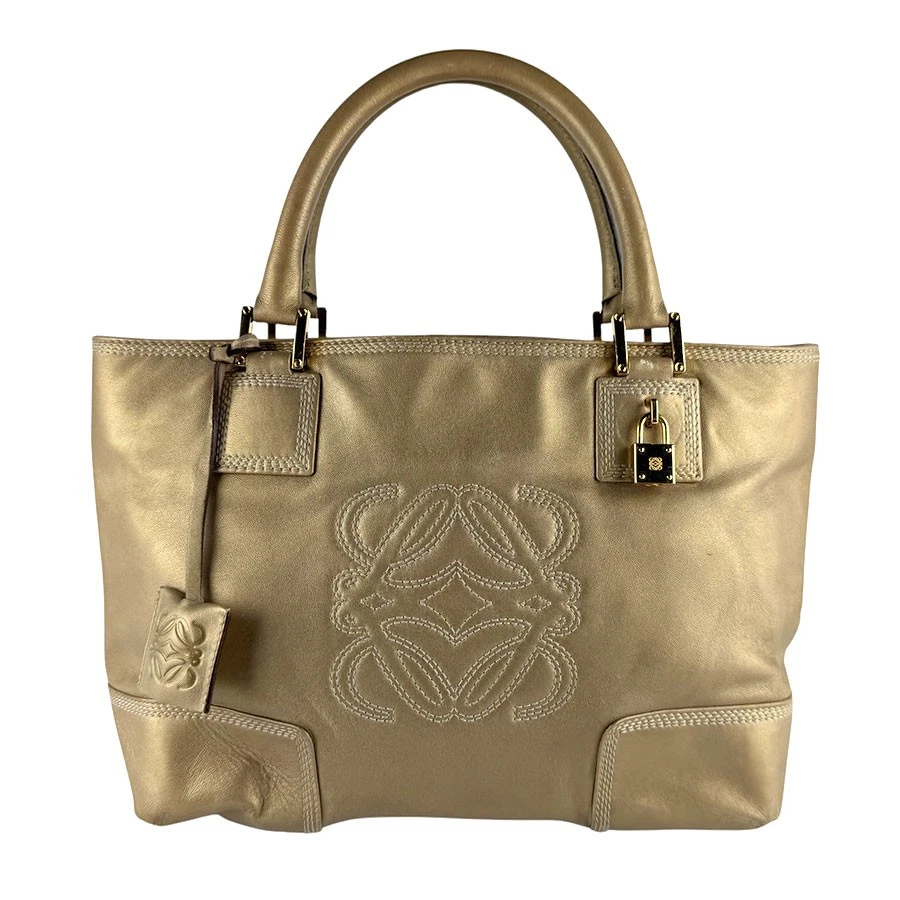 Loewe — Auth LOEWE Handbag Gold Leather/Metal - z9959