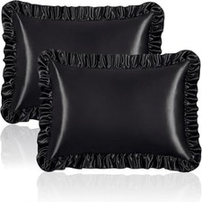 Ruffle Satin Pillowcase Size Set of 2,Imitate Silk Pillow Cases Standard Black