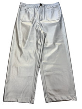 CeCe Silver Faux Leather Pants Womens L Wide Leg Cropped Metallic Statement Vega