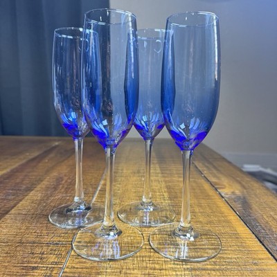 LIBBEY SET OF 4 VINA BLUE CLEAR GLASSES WINE GOBLETS  9.25 