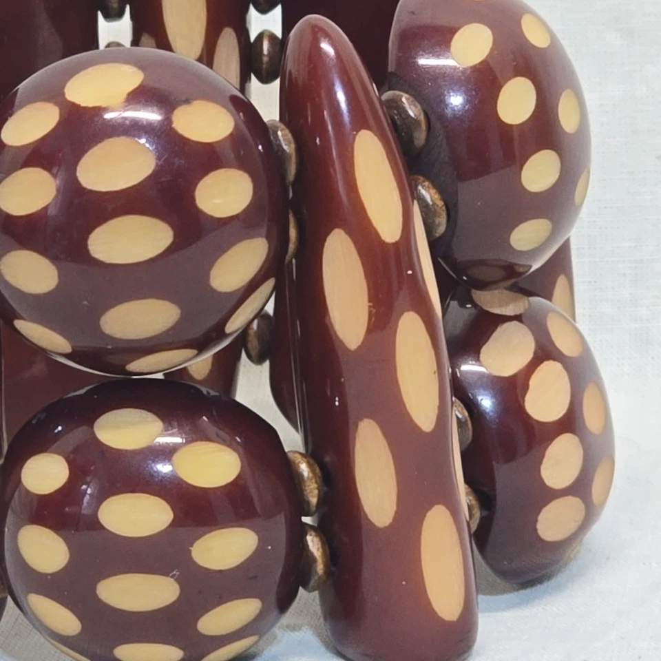 Pulsera Gruesa Cuentas Marrón Tostado Tallado Círculo Lineal Boho Western Artístico Foto 2 de 4