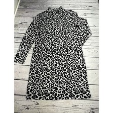 Tribal Leopard Print Mock Neck Long Sleeve Knit Dress G/L Made in China