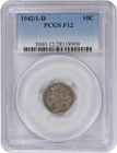 1942/1-D Mercury Silver Dime F12 PCGS