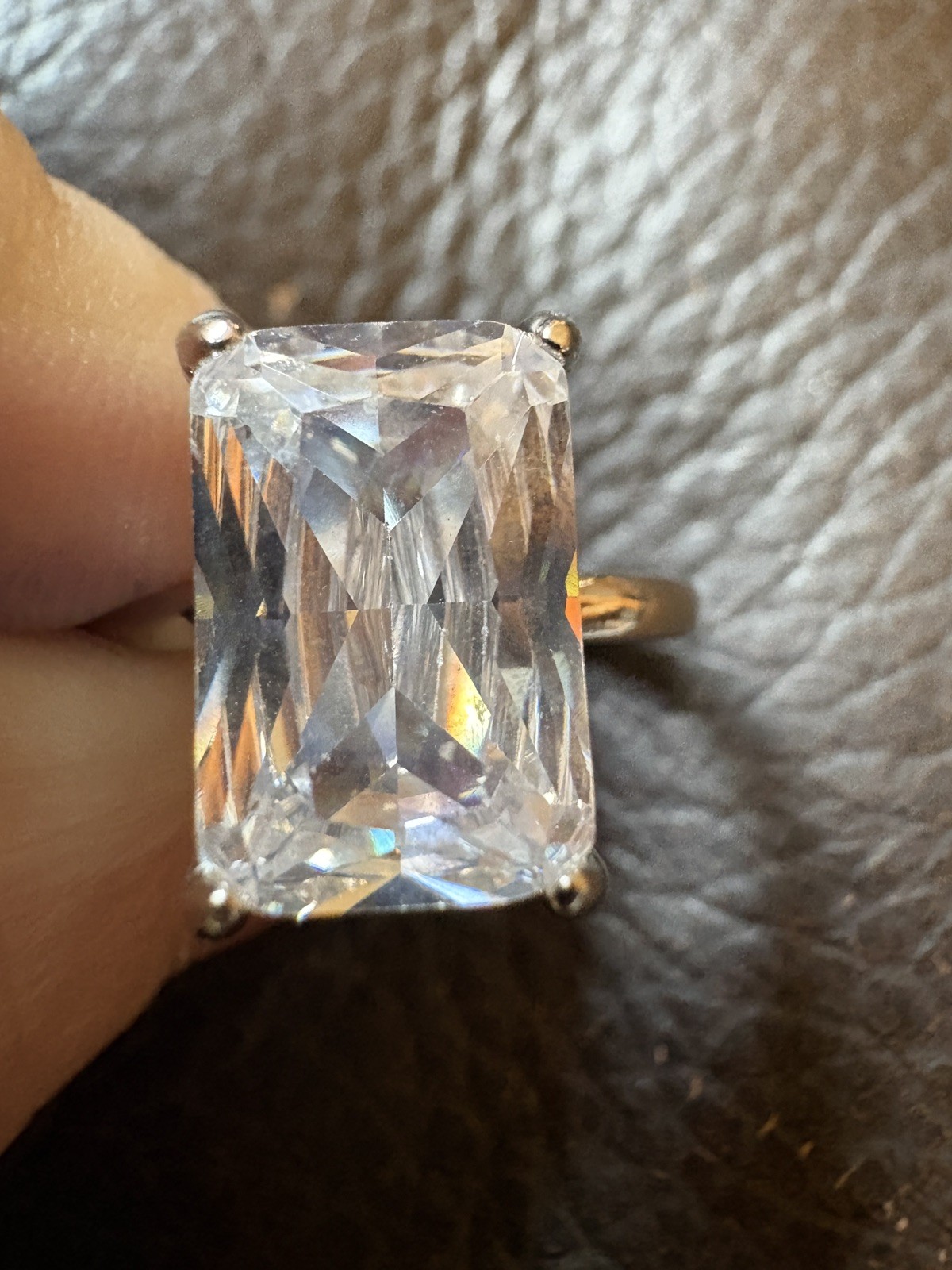 Radiant Cut Rectangular CZ Solitaire Ring - Silve… - image 5