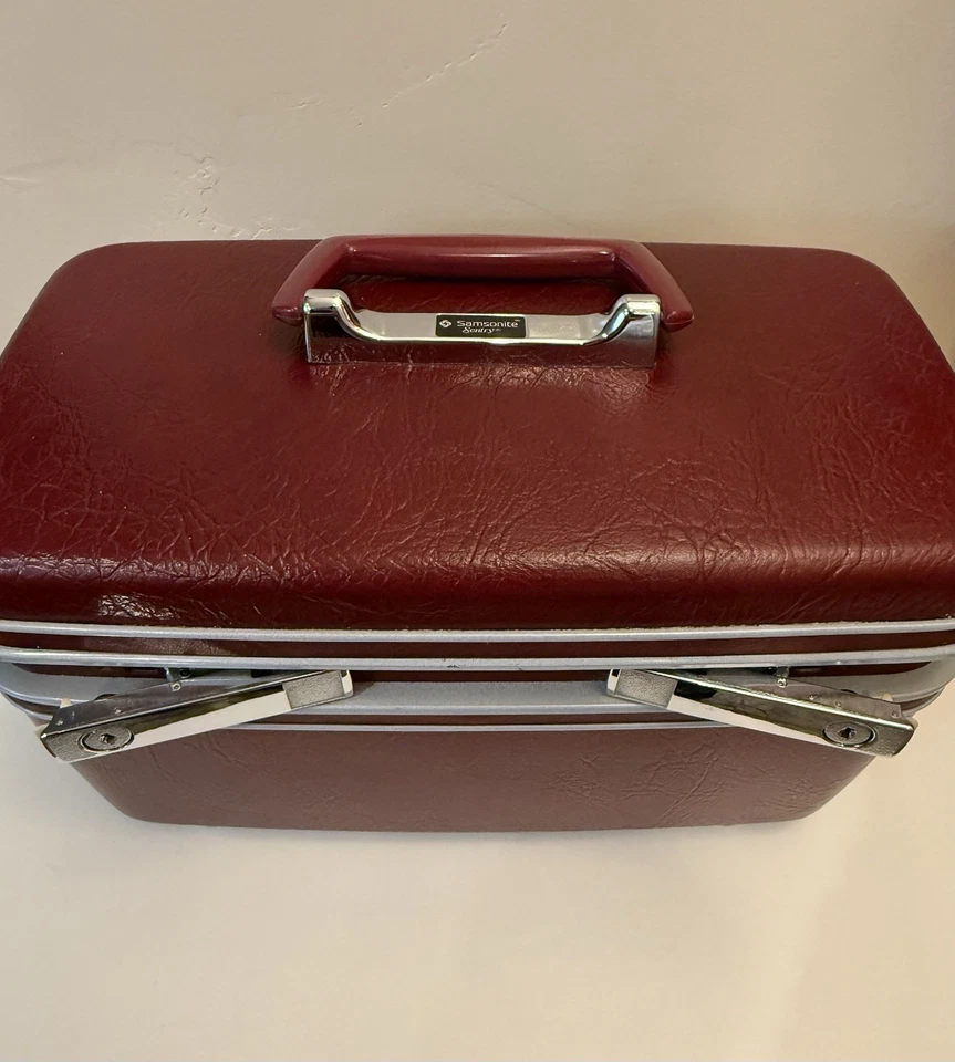 VTG Samsonite Sentry Maroon Cosmetic Travel Hard Shell Luggage Case No Key - Image 3 of 4