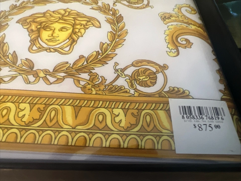 Versace Queen Sheet Set Barocco Cotton Sateen Gold White New - Image 3 of 4