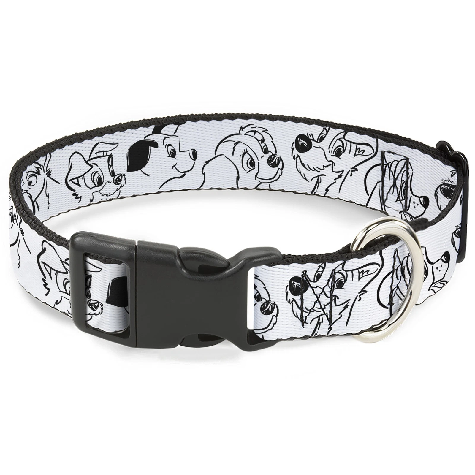 Plastic Clip Collar Disney Dogs Face Outlines White/Black Large 15-24"