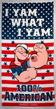 UNIVERSAL STUDIOS POPEYE BEACH TOWEL USA 100% AMERICAN FLAG I YAM WHAT I YAM
