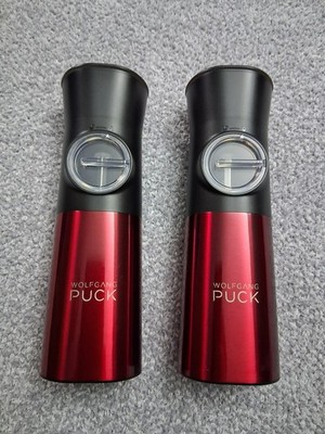 2 Wolfgang Puck Battery Operated Spice Mill Salt Pepper Shakers Red
