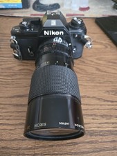 NIKON EM 35mm Film Camera w/ DeJUR 135mm f2.8 Lens Tested Working