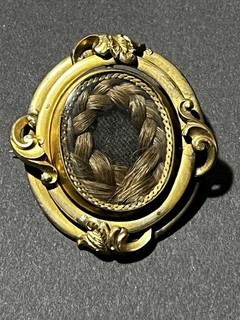Victorian Double Sided Pinchbeck Swivel Mourning Brooch with Plaited Hair