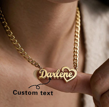 Personalized Engraved Name Necklace, Stainless Steel Heart Pendant, Gift for Her