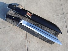 Hecho a mano 25" Viking Seax machete acero al carbono mango Micarta con funda de cuero