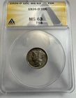 1926-D Mercury Dime 10c ANACS MS63 FSB -Full Split Bands Free Shipping