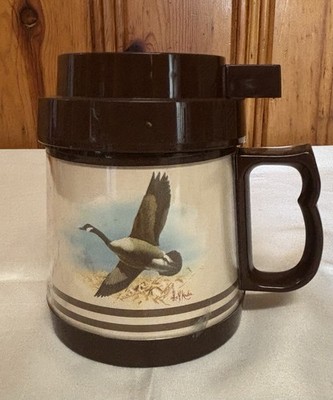 Vintage 80 s Thermo-Serv Brown Canada Goose Travel Coffee Mug Les Kouba Artist
