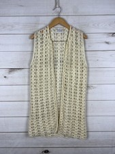 Vintage Hand Crocheted Vest Womens Large Ivory Open Knit Boho Made in Hong Kong