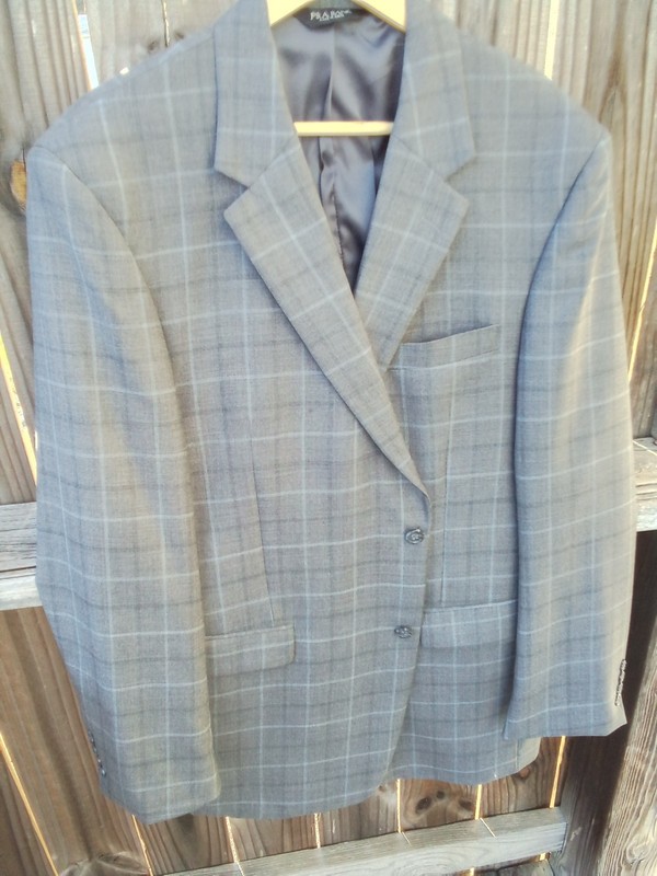 46 Jos A Bank Blazer 46L Wool Tailored Fit Jacket Men's, 35"L Blue Gray Plaid
