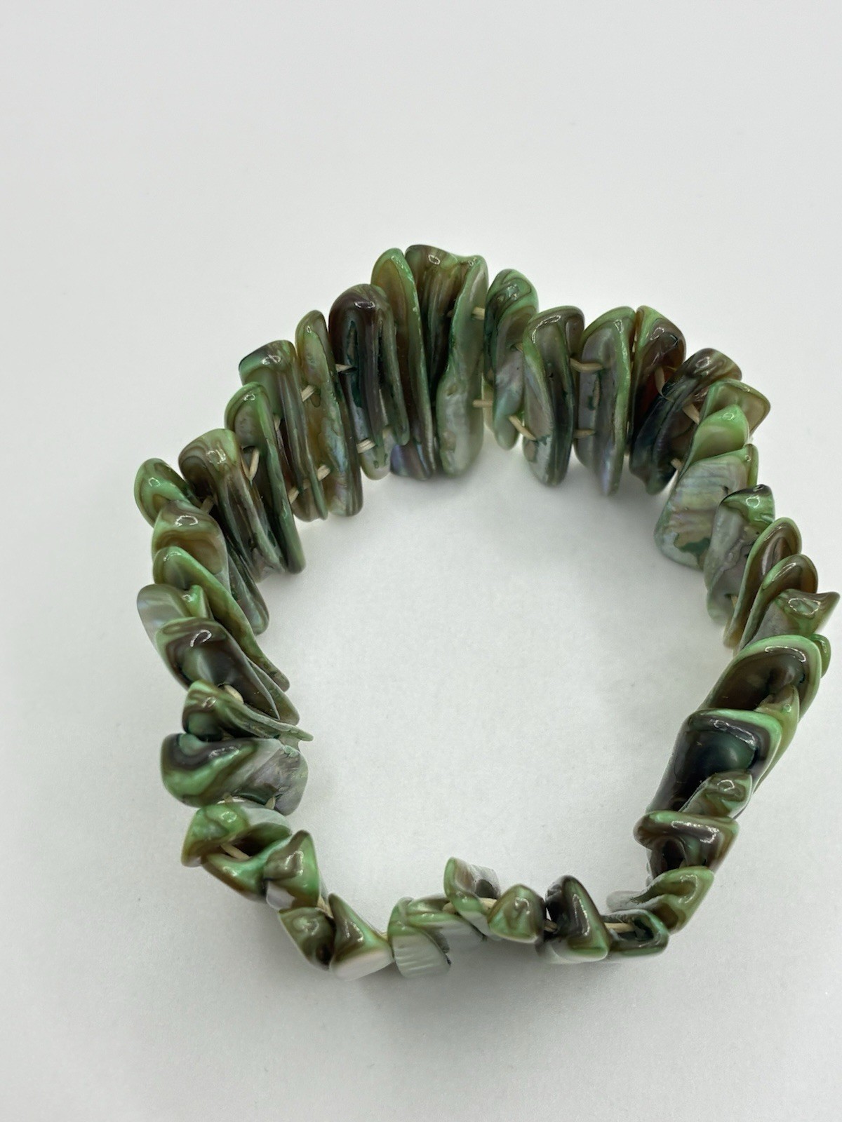 Abalone Shell Green Stretchy Statement Bracelet V… - image 2