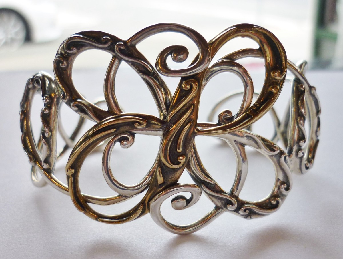 Bracelet Cuff Carolyn Pollack Sterling Brass Swirly  Vintage