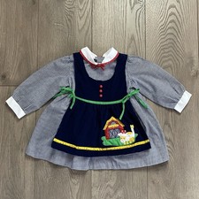 Vintage Baby Togs Embroidered Farm 18m Corduroy Apron Dress