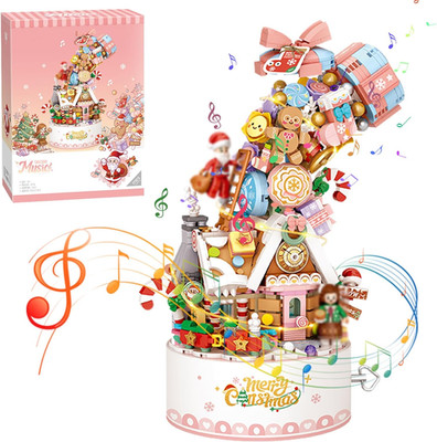 Falls Building Blocks Rotating Music Box Set,Candy Flower Bonsai Botanical Colle