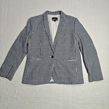 J.Crew Parke Dark Navy White Gingham Cotton Jacket Blazer Women 14 Career Office