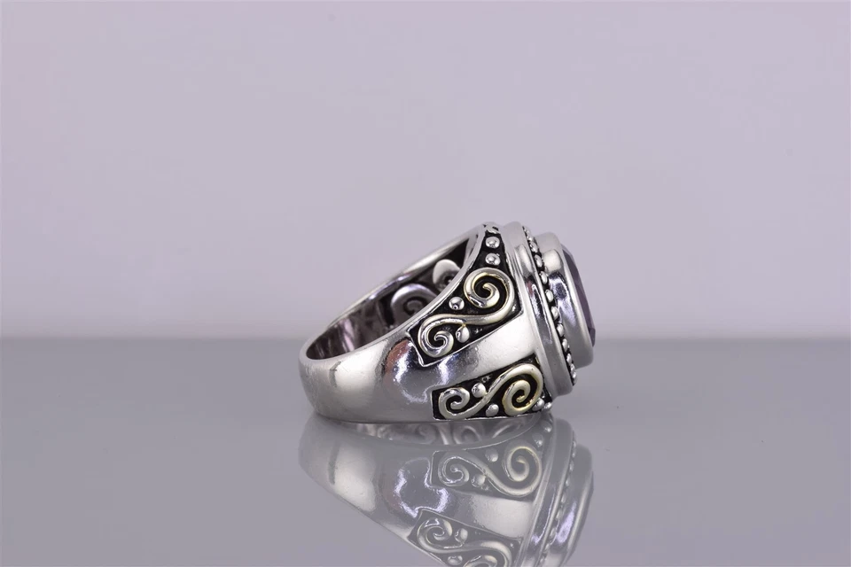 Anillo Zales Plata de Ley Amatista Púrpura Desplazado Bisel Punteado Banda 925 Talla: 7 Foto 3 de 4