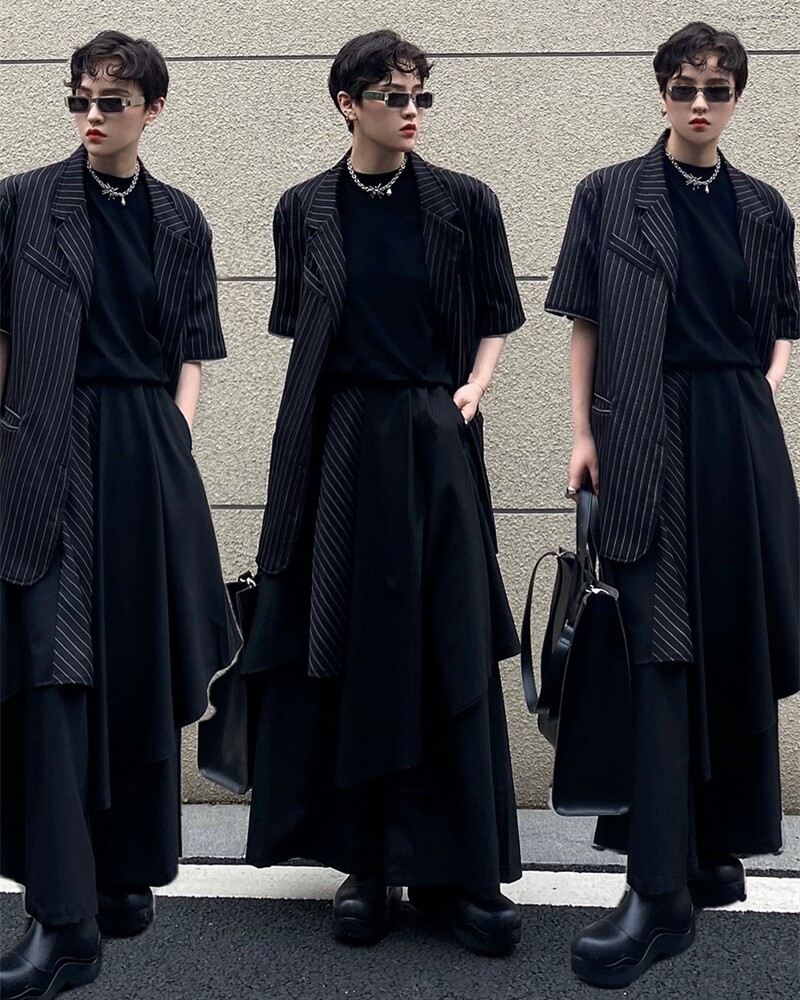 Japanese Street style Irregular Wide Leg Pants Women Loose