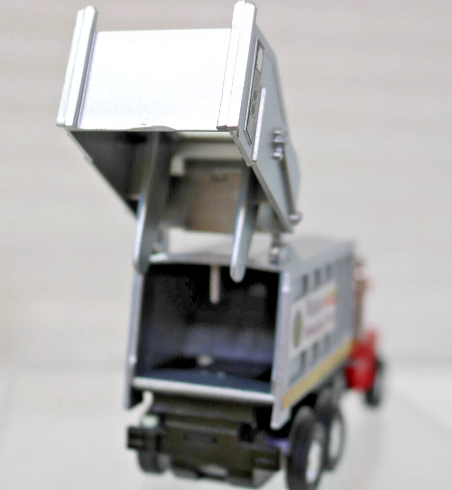 Garbage Truck 6"X1.5" Powerful Pullback Action Red Working Tailgate Diecast - Image 3 of 4