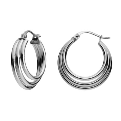 Sterling Silber Dreikreis Rundrohr Poliert Creolen, 20 mm