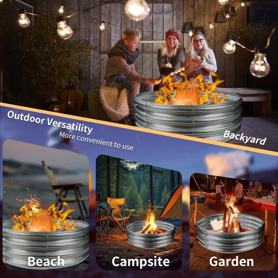 48 Inch Round Galvanized Fire Pit Ring/Fire Ring 4 FT Diameter Silver eBay