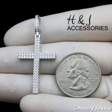 MEN WOMEN SOLID 925 STERLING SILVER BLING MOISSANITE 3D CROSS PENDANT AMP522
