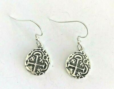 ATOCHA Münze Ohrringe 925 Sterling Silber versunkener Schatz Schiffbruch Münze Schmuck