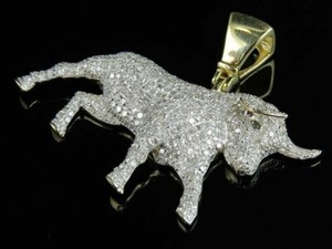 Authentic 2CT Round Lab Created DIamond Taurus Bull Charm Pendant 14K Two Tone Gold Plated