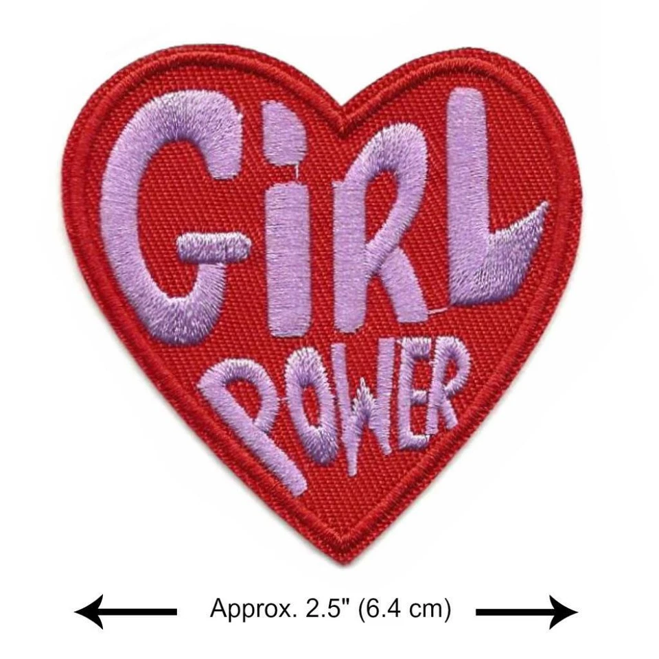 GIRL POWER IRON ON PATCH 2.5" Red Heart Female Empowerment Embroidered Applique - Image 2 of 2
