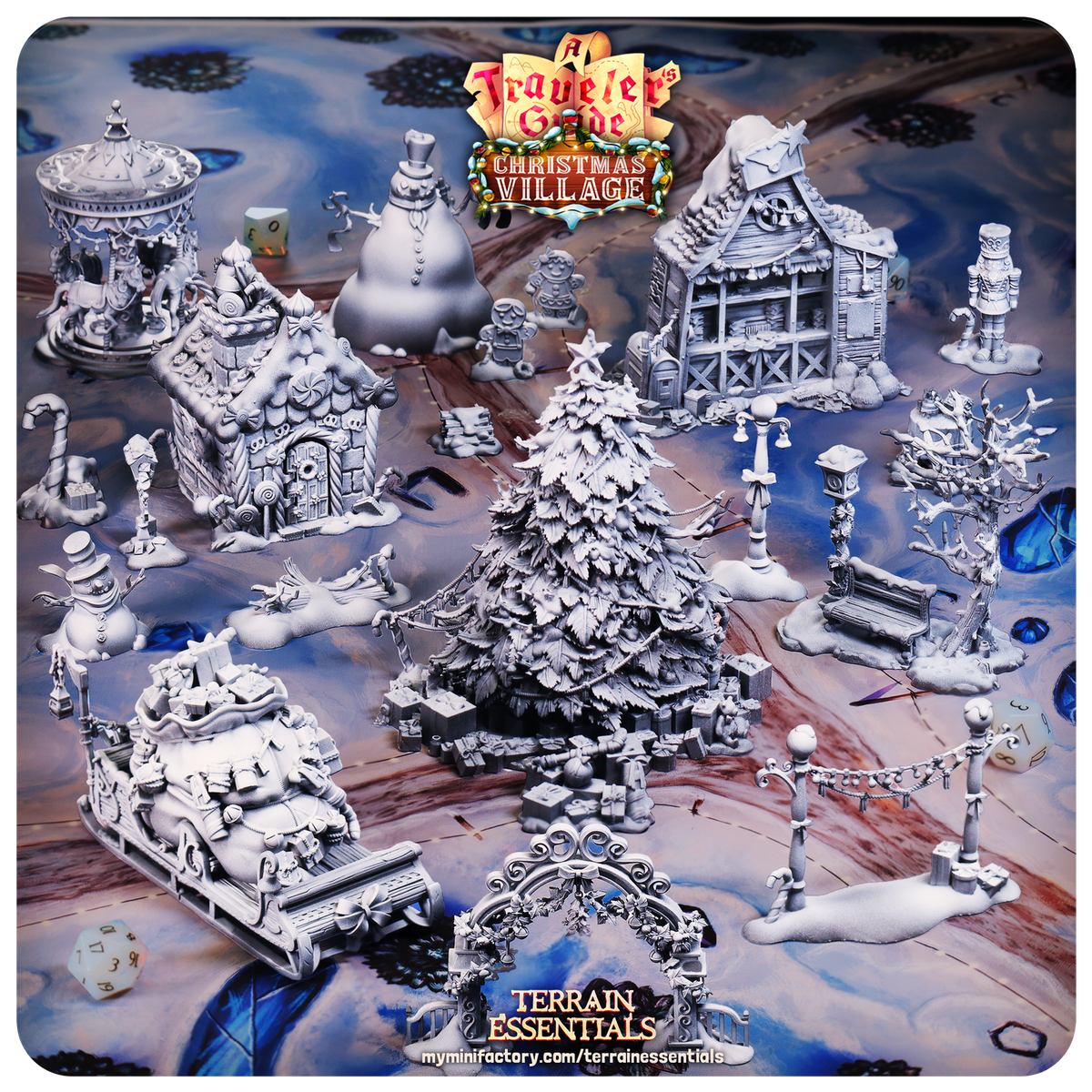 3D Printed Cast n Play Christmas Village Terrain Set 28mm 32mm D&D