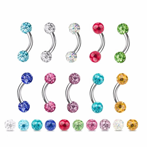 2PC Surgical Steel CZ Ball Barbell Curved Eyebrow Rings Bar Tragus Ear Piercing - Photo 1 sur 14