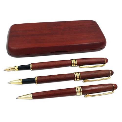 3 Pcs Wooden Pens Set with Gift Case/Best Writing Fountain Fancy Ballpoint Pen - Picture 7 of 7