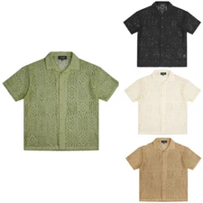 FXN Men's Casual Essential Versatile Crochet Knit Pattern Sweater Shirt 23-0321