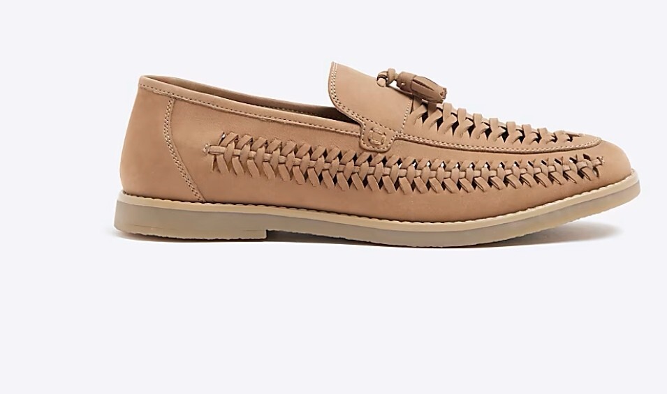 River Island Men's Stone Wide Fit Woven Tassel Loafers Uk Size