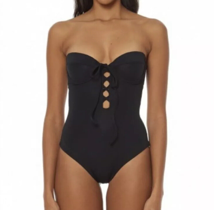 black lattice swimsuit
