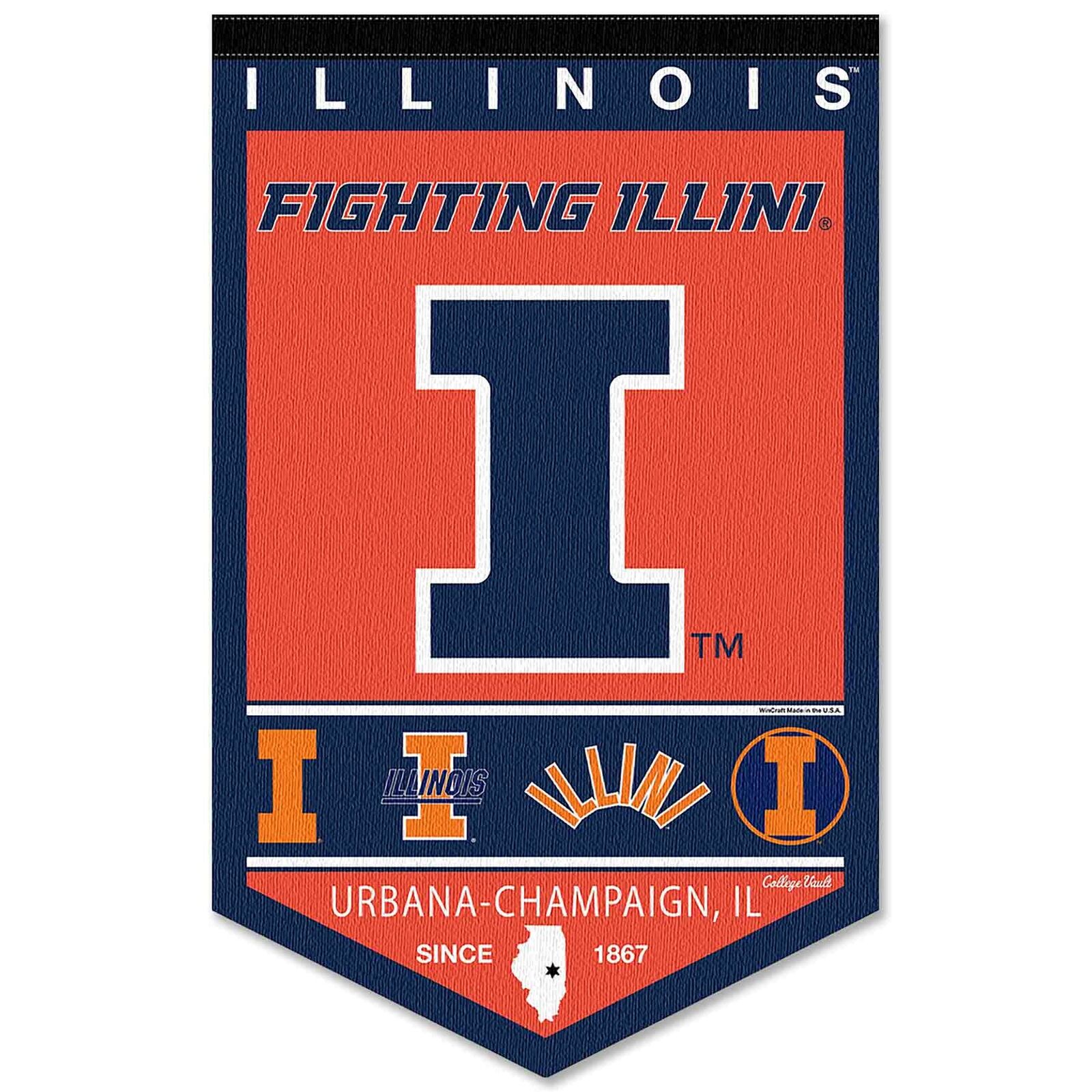 Illinois Fighting Illini Pennant Flag 29in x 12in