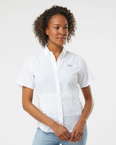 Columbia Women's Tamiami II Short-Sleeve Shirt White Cap Blue M