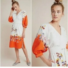 Anthropologie NEW Women's Clemence Dip Dyes Embroidered Floral Dress Size 4