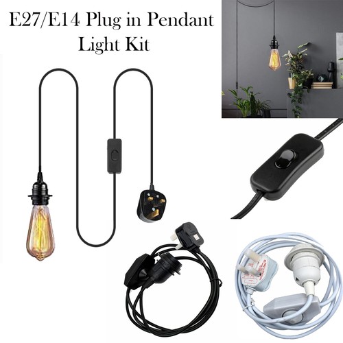 Rubber Cable Plug in Pendant Light On/Off Switch E27/E14 Holder Lamp ...
