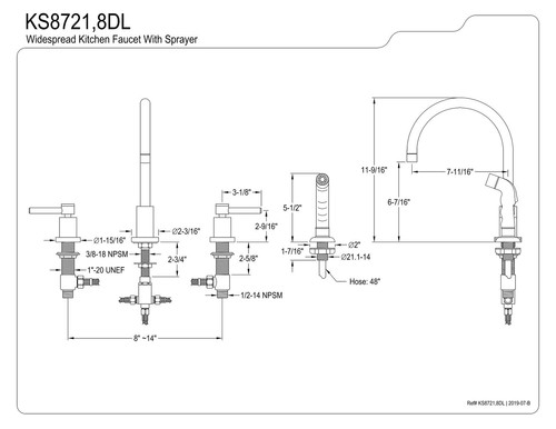 Kingston Brass KS8721DL Concord breite Küchenarmatur 8" poliertes Chrom - Bild 7 von 7