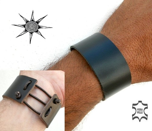 BRACCIALE POLSINO PELLE CUOIO UOMO DONNA LACCIO ARTIGIANALE! L30 - Picture 2 of 6