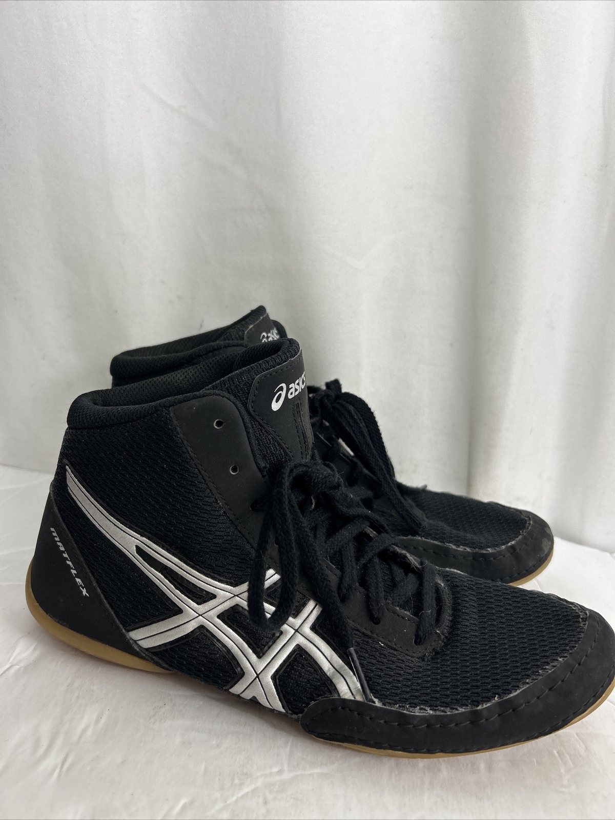 Asics Matflex Wrestling MMA Shoes Men's Size Black Silver Lace