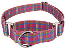 Country Brook Petz  Bubblegum Pink Plaid Martingale Dog Collar